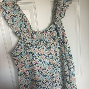 Abercrombie & Fitch Blue and Orange Asymmetrical Ruffled Midi Dress